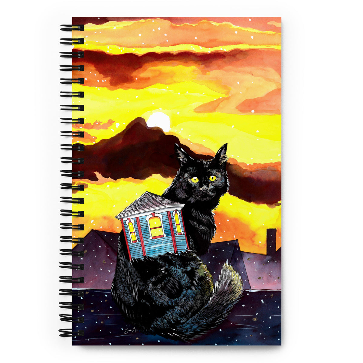 Housecats: Turret, the Black Cat, Spiral Notebook, Dotted Pages