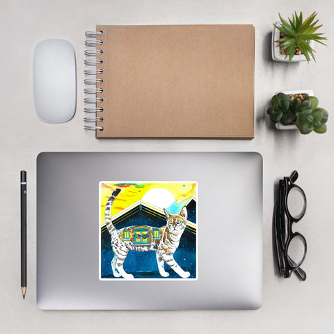 Housecat Sticker: Catwalk, the Spotted Tabby Cat
