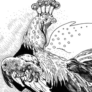 AAPI Zodiac: Metal Rooster, Archival Print (Black and White)